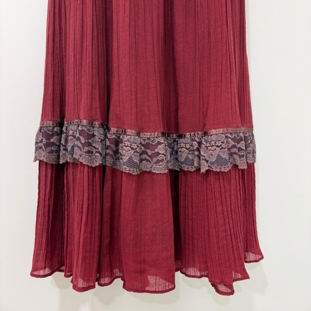 Gunne Sax 70s Vintage Lace Maxi Dress Womens S Burgundy Victorian Prairie - Picture 4 of 15
